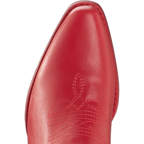 Women's Red Pointy Toe Faux Leather Western Cowgirl Mid Calf Boots - Picture 4 of 7